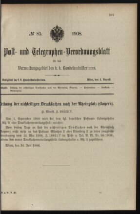 Post- und Telegraphen-Verordnungsblatt für das Verwaltungsgebiet des K.-K. Handelsministeriums 19080801 Seite: 1