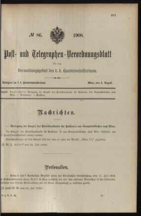 Post- und Telegraphen-Verordnungsblatt für das Verwaltungsgebiet des K.-K. Handelsministeriums 19080804 Seite: 1