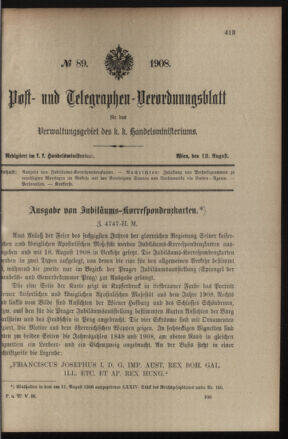 Post- und Telegraphen-Verordnungsblatt für das Verwaltungsgebiet des K.-K. Handelsministeriums