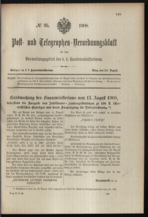 Post- und Telegraphen-Verordnungsblatt für das Verwaltungsgebiet des K.-K. Handelsministeriums 19080829 Seite: 1