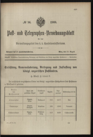 Post- und Telegraphen-Verordnungsblatt für das Verwaltungsgebiet des K.-K. Handelsministeriums