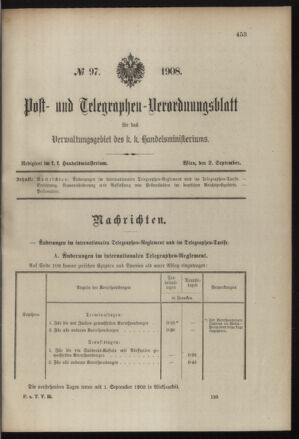 Post- und Telegraphen-Verordnungsblatt für das Verwaltungsgebiet des K.-K. Handelsministeriums 19080902 Seite: 1