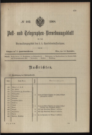 Post- und Telegraphen-Verordnungsblatt für das Verwaltungsgebiet des K.-K. Handelsministeriums 19080914 Seite: 1