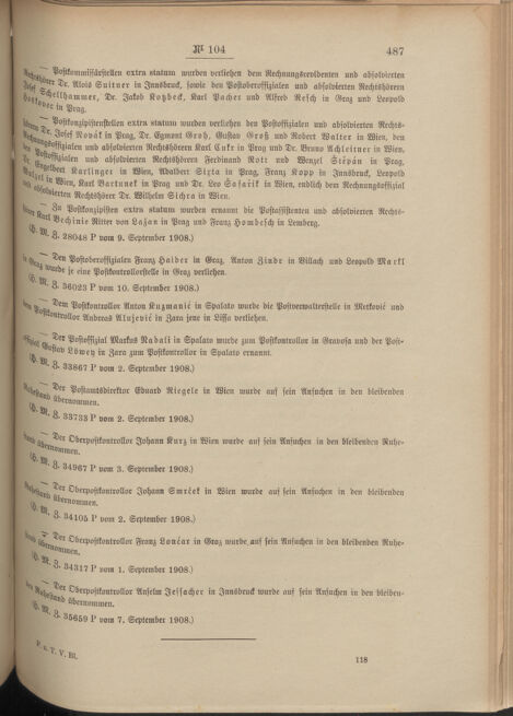 Post- und Telegraphen-Verordnungsblatt für das Verwaltungsgebiet des K.-K. Handelsministeriums 19080918 Seite: 7