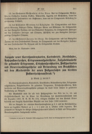 Post- und Telegraphen-Verordnungsblatt für das Verwaltungsgebiet des K.-K. Handelsministeriums 19081001 Seite: 5