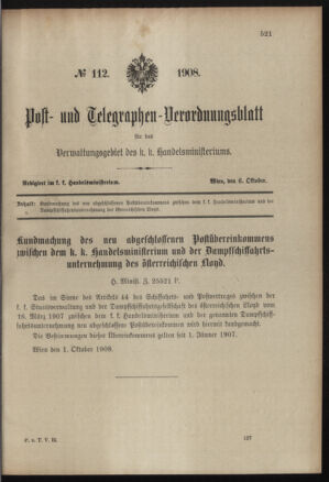 Post- und Telegraphen-Verordnungsblatt für das Verwaltungsgebiet des K.-K. Handelsministeriums 19081006 Seite: 9