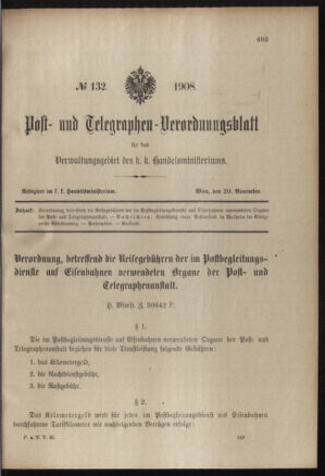 Post- und Telegraphen-Verordnungsblatt für das Verwaltungsgebiet des K.-K. Handelsministeriums 19081120 Seite: 1