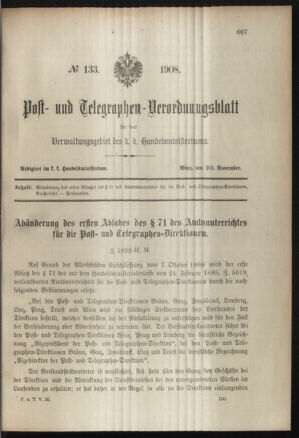 Post- und Telegraphen-Verordnungsblatt für das Verwaltungsgebiet des K.-K. Handelsministeriums 19081120 Seite: 5