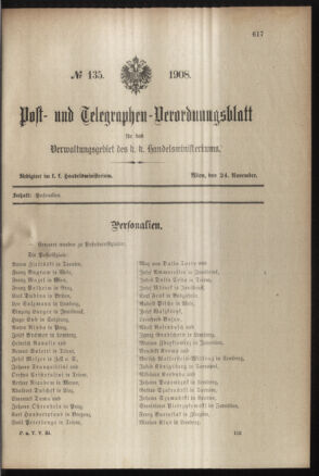 Post- und Telegraphen-Verordnungsblatt für das Verwaltungsgebiet des K.-K. Handelsministeriums 19081124 Seite: 1