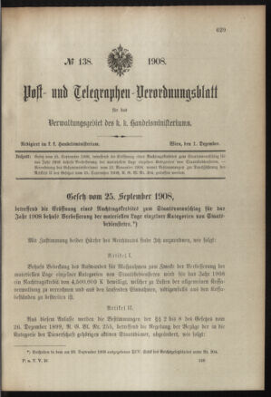 Post- und Telegraphen-Verordnungsblatt für das Verwaltungsgebiet des K.-K. Handelsministeriums 19081201 Seite: 3