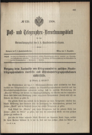 Post- und Telegraphen-Verordnungsblatt für das Verwaltungsgebiet des K.-K. Handelsministeriums 19081207 Seite: 1