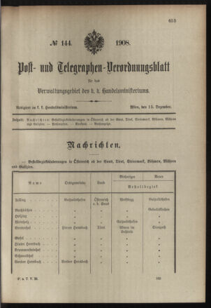 Post- und Telegraphen-Verordnungsblatt für das Verwaltungsgebiet des K.-K. Handelsministeriums 19081215 Seite: 1