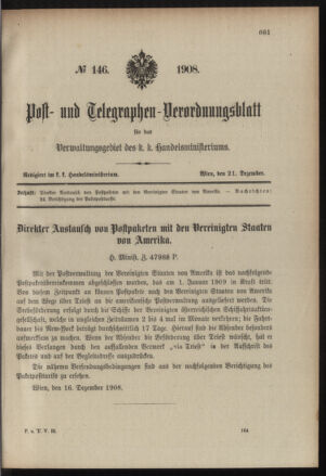 Post- und Telegraphen-Verordnungsblatt für das Verwaltungsgebiet des K.-K. Handelsministeriums 19081221 Seite: 1