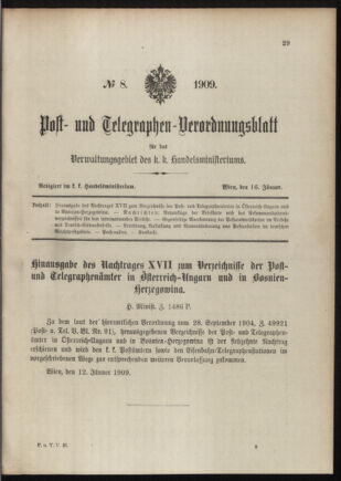 Post- und Telegraphen-Verordnungsblatt für das Verwaltungsgebiet des K.-K. Handelsministeriums 19090116 Seite: 1