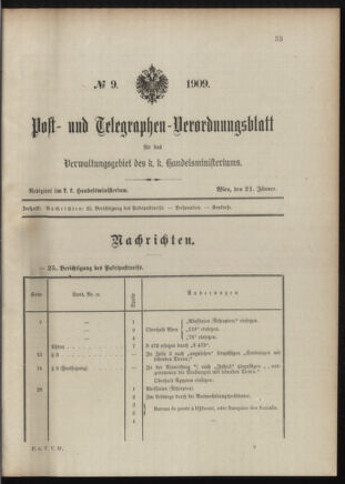 Post- und Telegraphen-Verordnungsblatt für das Verwaltungsgebiet des K.-K. Handelsministeriums 19090121 Seite: 1