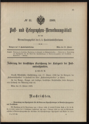 Post- und Telegraphen-Verordnungsblatt für das Verwaltungsgebiet des K.-K. Handelsministeriums 19090125 Seite: 1