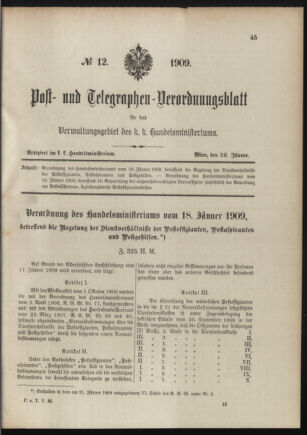 Post- und Telegraphen-Verordnungsblatt für das Verwaltungsgebiet des K.-K. Handelsministeriums 19090126 Seite: 1