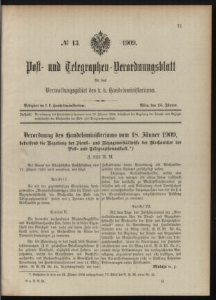 Post- und Telegraphen-Verordnungsblatt für das Verwaltungsgebiet des K.-K. Handelsministeriums 19090126 Seite: 27