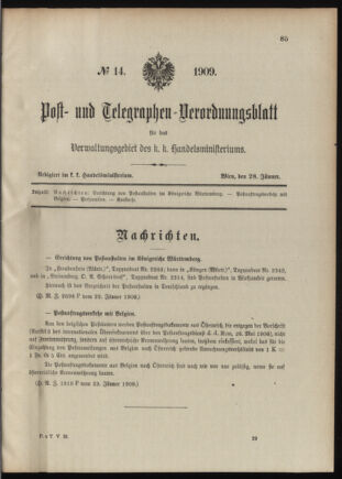 Post- und Telegraphen-Verordnungsblatt für das Verwaltungsgebiet des K.-K. Handelsministeriums 19090128 Seite: 1