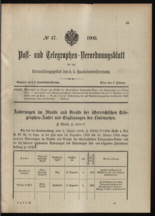 Post- und Telegraphen-Verordnungsblatt für das Verwaltungsgebiet des K.-K. Handelsministeriums 19090203 Seite: 1