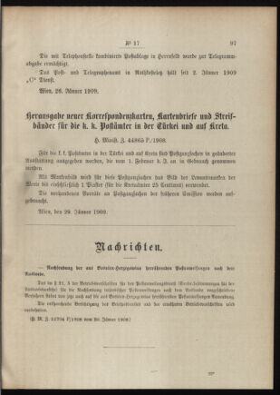 Post- und Telegraphen-Verordnungsblatt für das Verwaltungsgebiet des K.-K. Handelsministeriums 19090203 Seite: 3