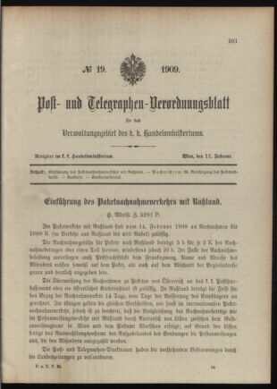 Post- und Telegraphen-Verordnungsblatt für das Verwaltungsgebiet des K.-K. Handelsministeriums 19090211 Seite: 1