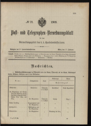 Post- und Telegraphen-Verordnungsblatt für das Verwaltungsgebiet des K.-K. Handelsministeriums 19090217 Seite: 1