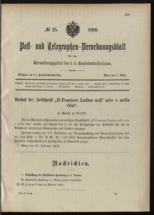 Post- und Telegraphen-Verordnungsblatt für das Verwaltungsgebiet des K.-K. Handelsministeriums