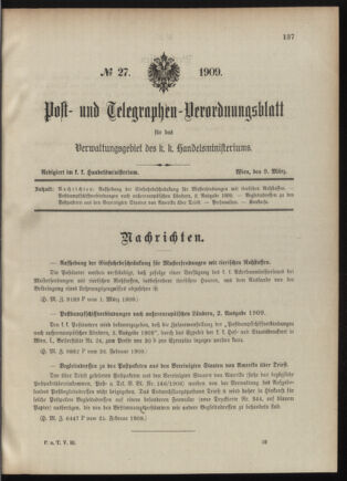 Post- und Telegraphen-Verordnungsblatt für das Verwaltungsgebiet des K.-K. Handelsministeriums