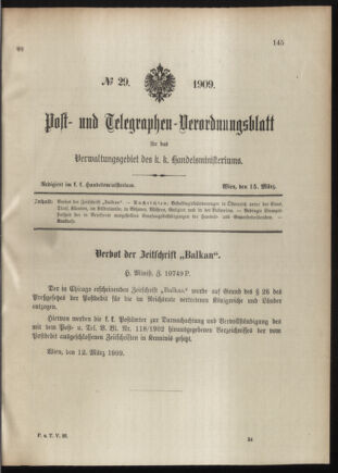 Post- und Telegraphen-Verordnungsblatt für das Verwaltungsgebiet des K.-K. Handelsministeriums