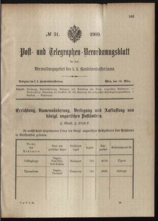 Post- und Telegraphen-Verordnungsblatt für das Verwaltungsgebiet des K.-K. Handelsministeriums 19090318 Seite: 1