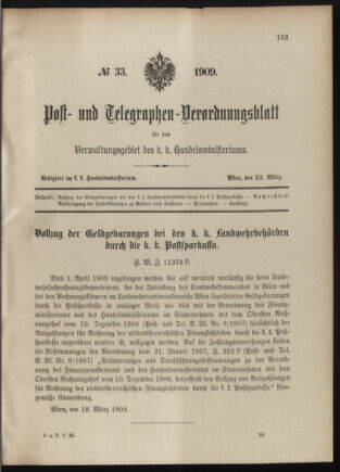 Post- und Telegraphen-Verordnungsblatt für das Verwaltungsgebiet des K.-K. Handelsministeriums 19090322 Seite: 1