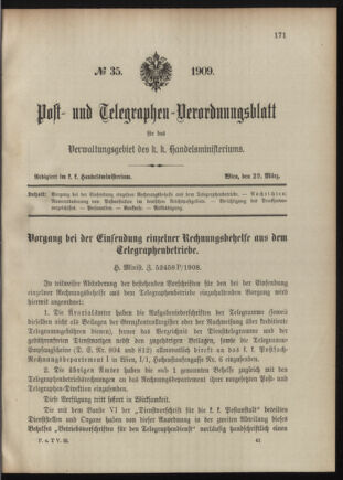 Post- und Telegraphen-Verordnungsblatt für das Verwaltungsgebiet des K.-K. Handelsministeriums