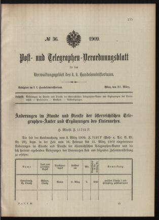 Post- und Telegraphen-Verordnungsblatt für das Verwaltungsgebiet des K.-K. Handelsministeriums 19090331 Seite: 1