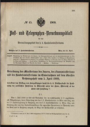 Post- und Telegraphen-Verordnungsblatt für das Verwaltungsgebiet des K.-K. Handelsministeriums