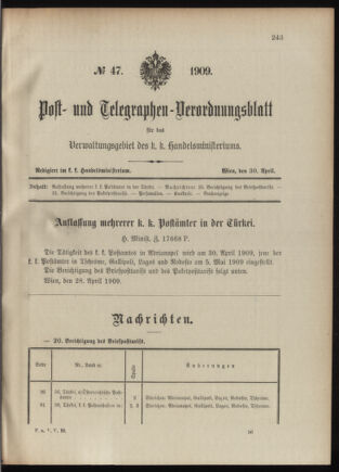 Post- und Telegraphen-Verordnungsblatt für das Verwaltungsgebiet des K.-K. Handelsministeriums