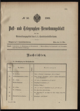 Post- und Telegraphen-Verordnungsblatt für das Verwaltungsgebiet des K.-K. Handelsministeriums 19090512 Seite: 1