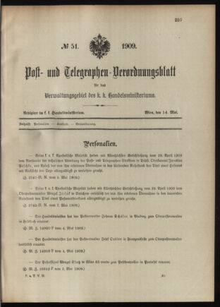 Post- und Telegraphen-Verordnungsblatt für das Verwaltungsgebiet des K.-K. Handelsministeriums 19090514 Seite: 1