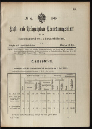 Post- und Telegraphen-Verordnungsblatt für das Verwaltungsgebiet des K.-K. Handelsministeriums 19090517 Seite: 1