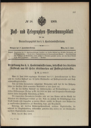 Post- und Telegraphen-Verordnungsblatt für das Verwaltungsgebiet des K.-K. Handelsministeriums