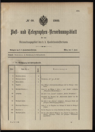 Post- und Telegraphen-Verordnungsblatt für das Verwaltungsgebiet des K.-K. Handelsministeriums 19090607 Seite: 1