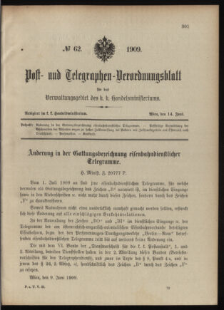 Post- und Telegraphen-Verordnungsblatt für das Verwaltungsgebiet des K.-K. Handelsministeriums