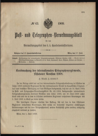 Post- und Telegraphen-Verordnungsblatt für das Verwaltungsgebiet des K.-K. Handelsministeriums 19090617 Seite: 1