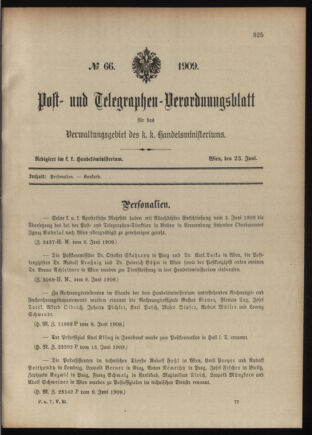 Post- und Telegraphen-Verordnungsblatt für das Verwaltungsgebiet des K.-K. Handelsministeriums 19090623 Seite: 1