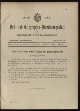 Post- und Telegraphen-Verordnungsblatt für das Verwaltungsgebiet des K.-K. Handelsministeriums 19090628 Seite: 1