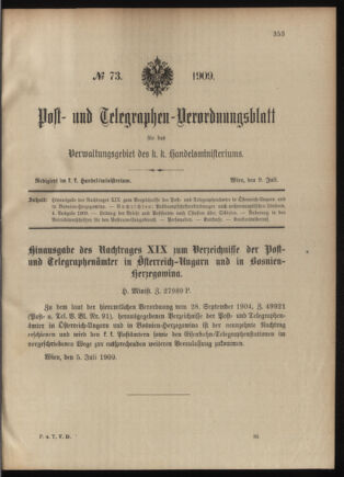 Post- und Telegraphen-Verordnungsblatt für das Verwaltungsgebiet des K.-K. Handelsministeriums 19090709 Seite: 1