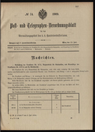 Post- und Telegraphen-Verordnungsblatt für das Verwaltungsgebiet des K.-K. Handelsministeriums 19090713 Seite: 1