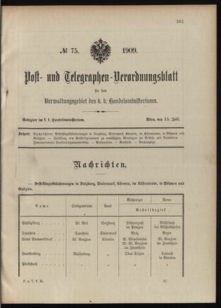 Post- und Telegraphen-Verordnungsblatt für das Verwaltungsgebiet des K.-K. Handelsministeriums 19090715 Seite: 1