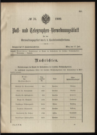 Post- und Telegraphen-Verordnungsblatt für das Verwaltungsgebiet des K.-K. Handelsministeriums