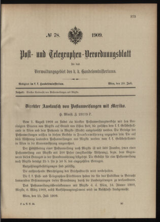 Post- und Telegraphen-Verordnungsblatt für das Verwaltungsgebiet des K.-K. Handelsministeriums